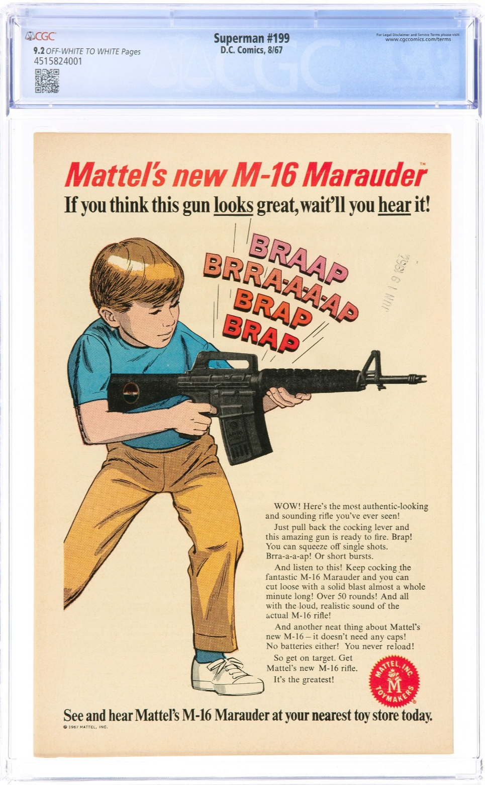 Superman #199 (1967) CGC 9.2 NM- OW White Key 1st Superman vs Flash Race