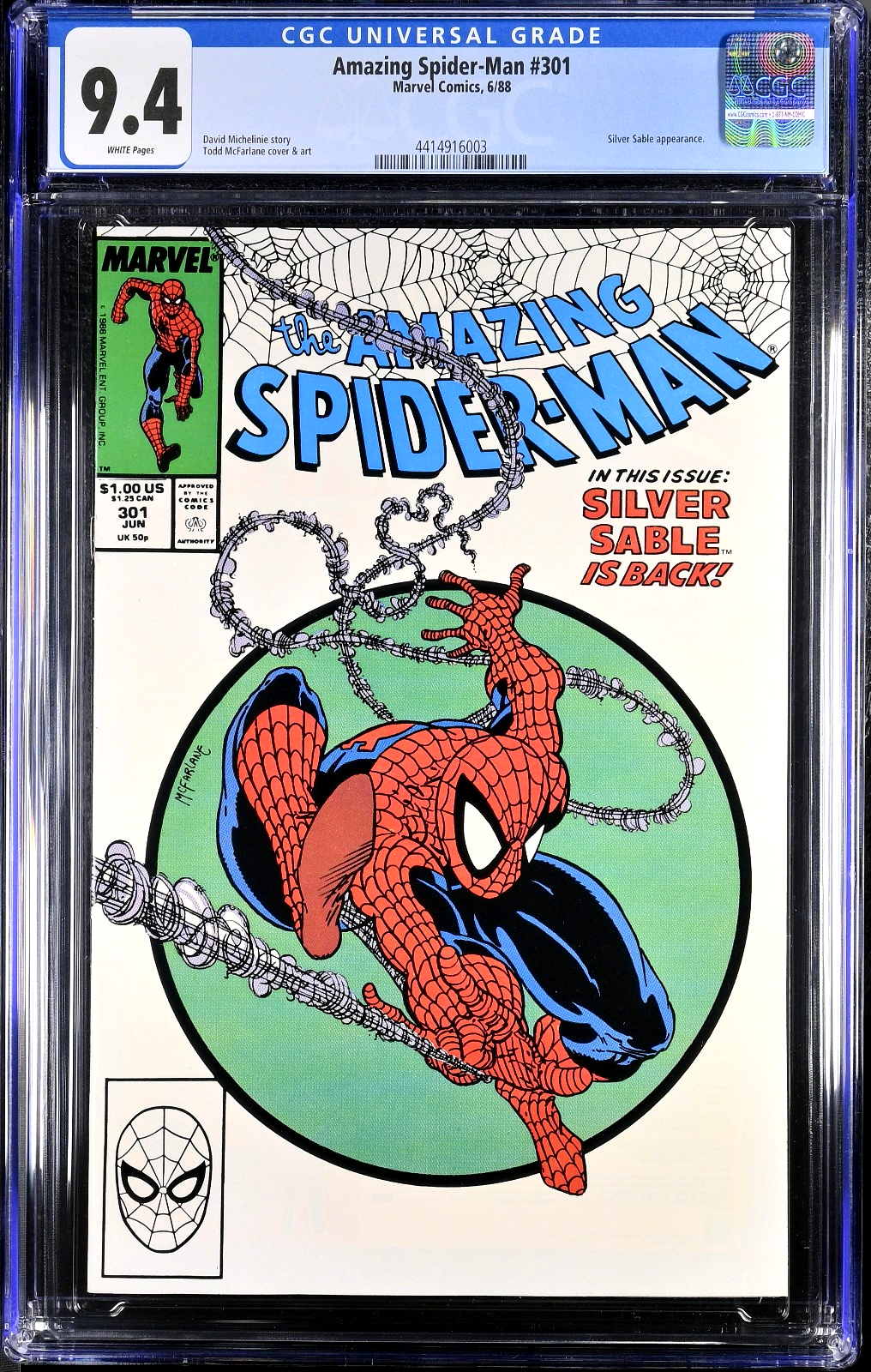 Amazing Spider-Man #301 (1988) CGC 9.4 NM White Classic McFarlane Silver Sable