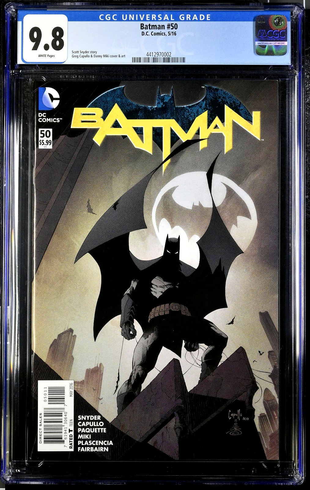 Batman #50 (2016) CGC 9.8 NM/MT WHITE 2nd Series Greg Capullo Classic Cover