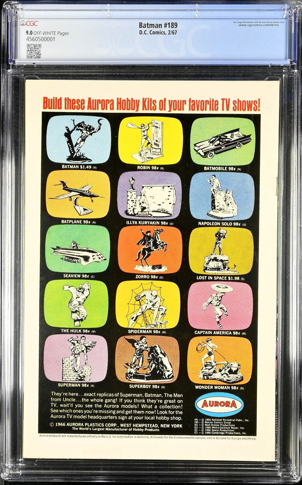 Batman #189 (1967) CGC 9.0 VF/NM OW Pages KEY 1st Silver Age Scarecrow