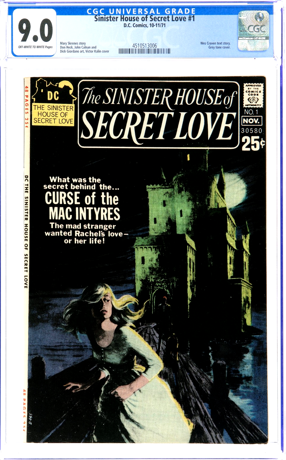 Sinister House of Secret Love #1 (1971) CGC 9.0 VF/NM OW White Wes Craven Story