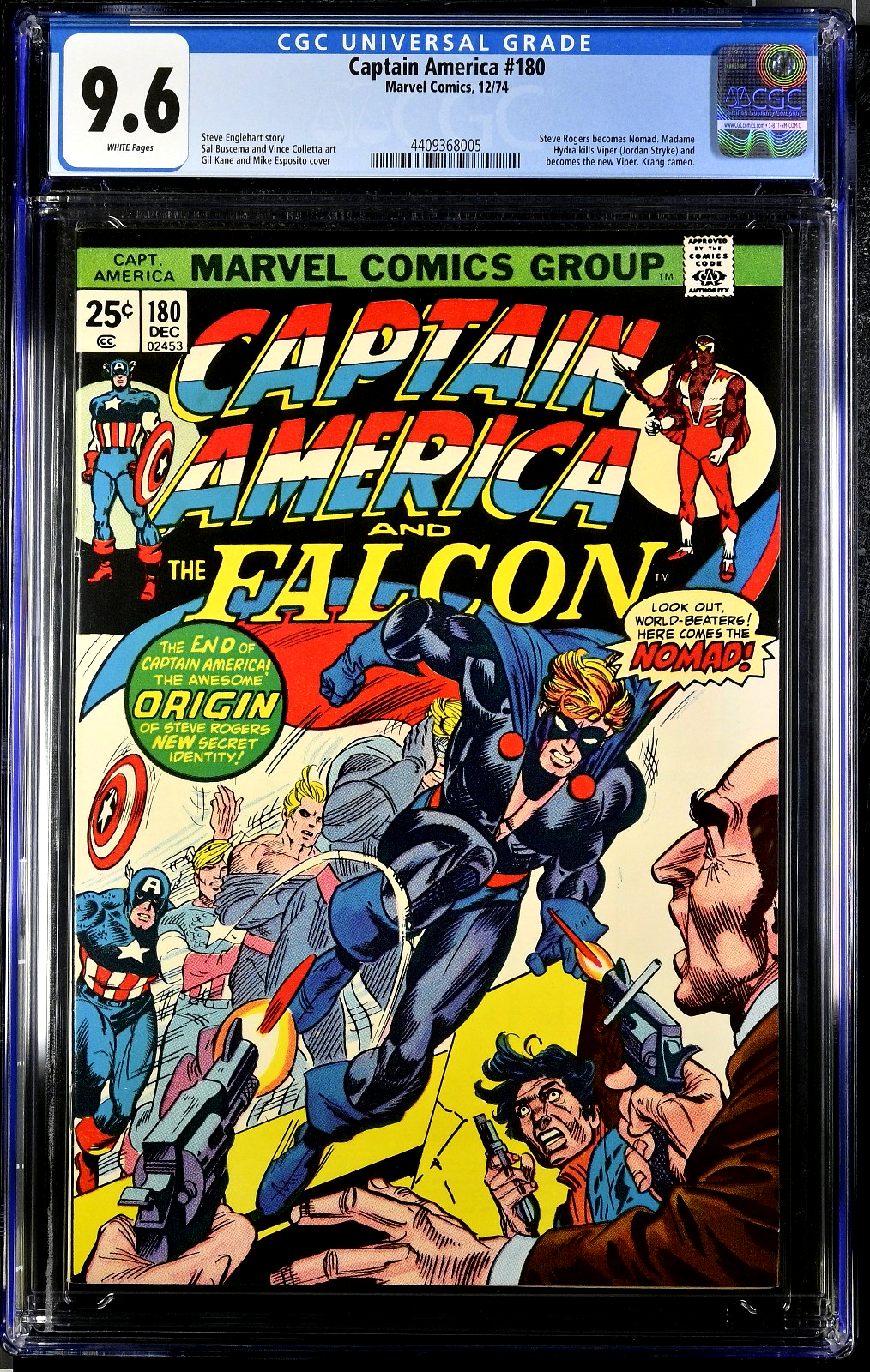 Captain America #180 (1974) CGC 9.6 NM+ WHITE KEY 1st Nomad Steve Rovers & Viper