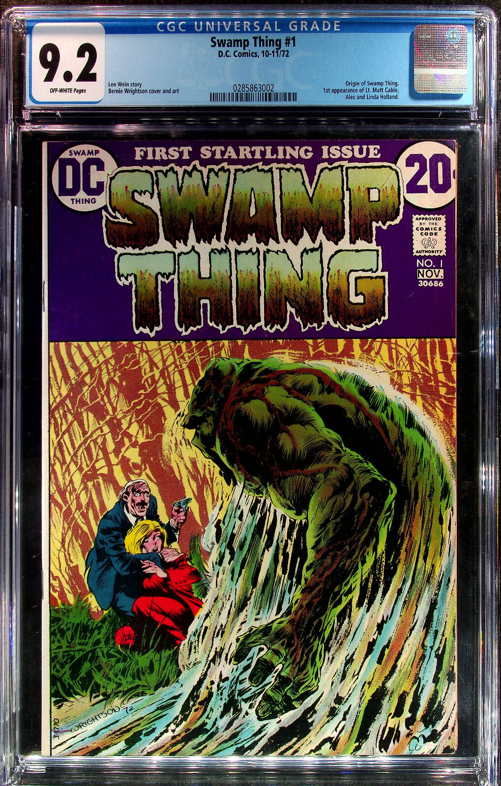 Swamp Thing #1 (1972) CGC 9.2 NM- Off-White Pages Key Origin Wrightson Cover