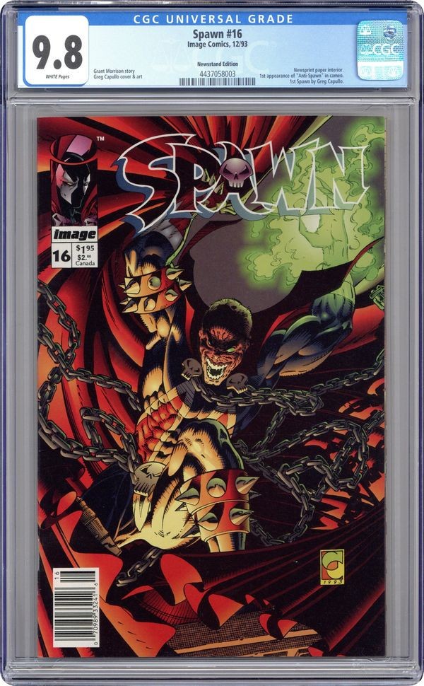 Spawn #16 (1993) Image CGC 9.8 NM/MT White Key 1st Capullo Anti-Spawn Newsstand