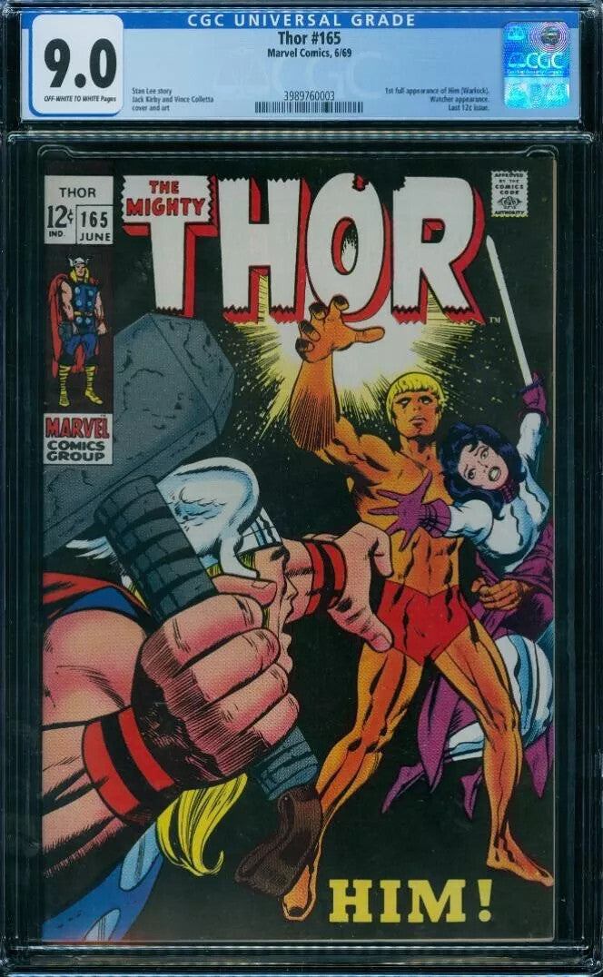 Thor #165 (1969) CGC 9.0 VF/NM OW White Kirby Key First Full HIM Adam Warlock