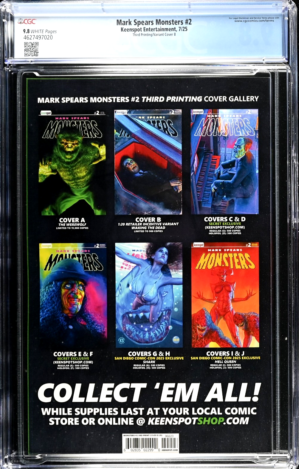 Mark Spears Monsters #2 (2025) CGC 9.8 3rd Print B Waking the Dead Dracula 1:20