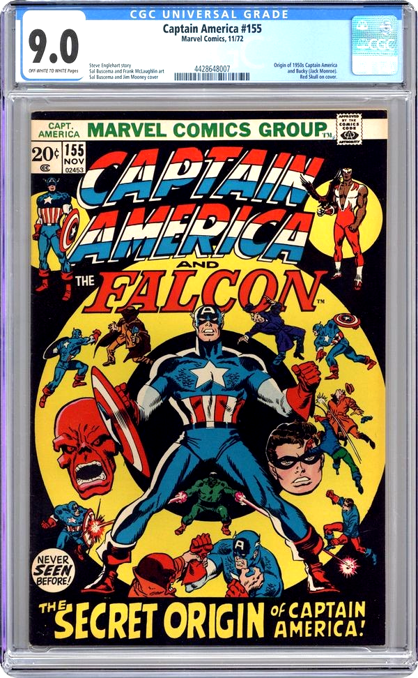 Captain America #155 (1971) CGC 9.0 VF/NM OW/W KEY Golden Age Origin Nomad Bucky