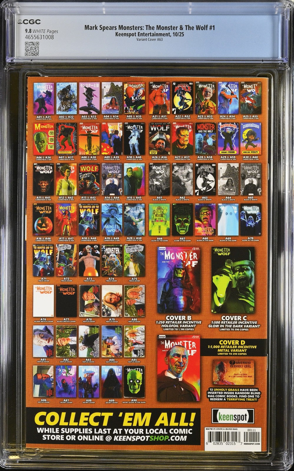 Mark Spears Monsters and Wolf #1 (2025) CGC 9.8 A63 B&W Elvira Witch LTD 1:700