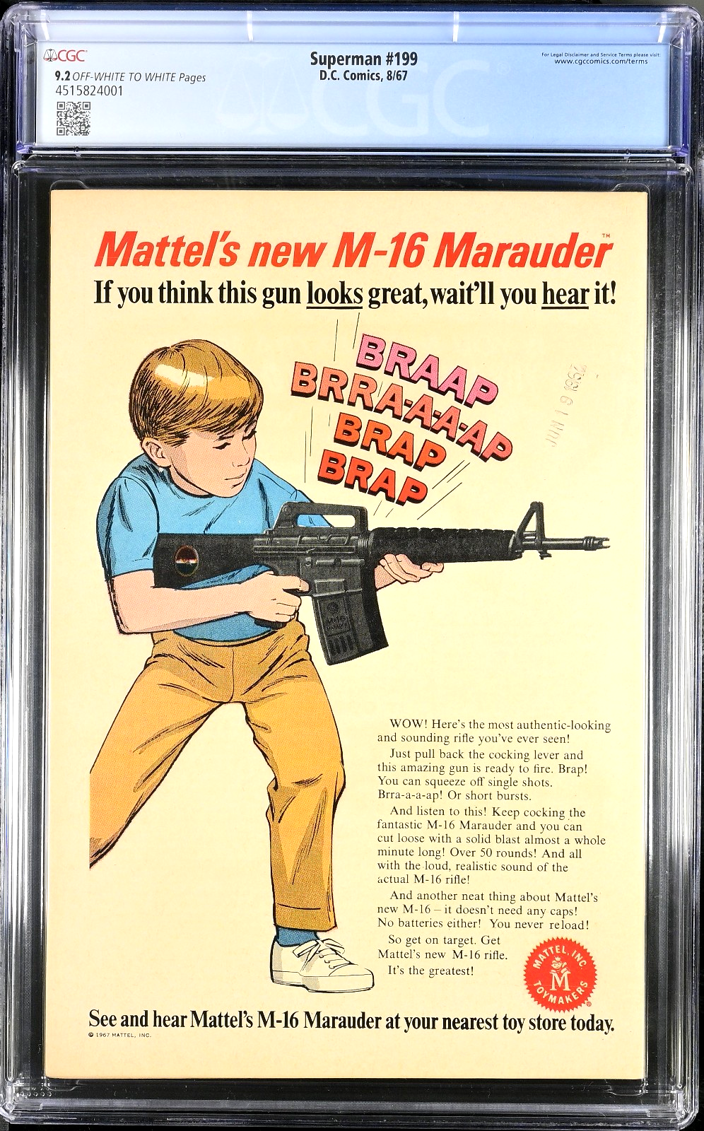 Superman #199 (1967) CGC 9.2 NM- OW White Key 1st Superman vs Flash Race