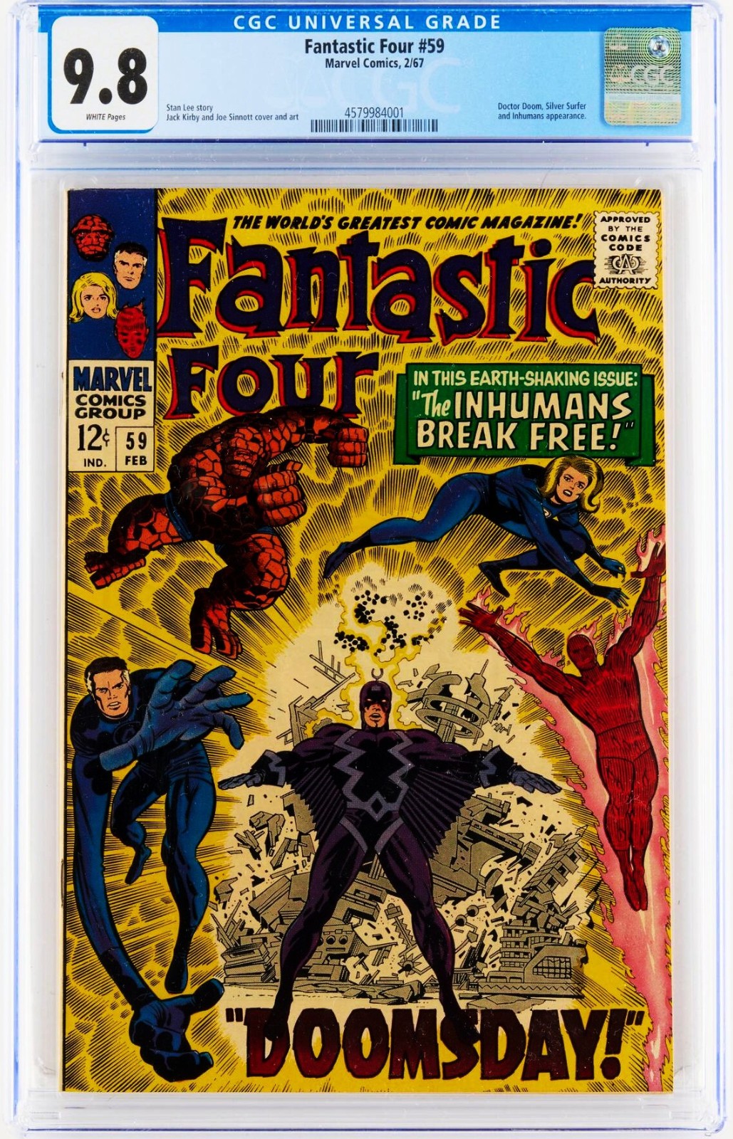 Fantastic Four #59 (1967) CGC 9.8 NM/MT WHITE Kirby Black Bolt Doomsday Cover