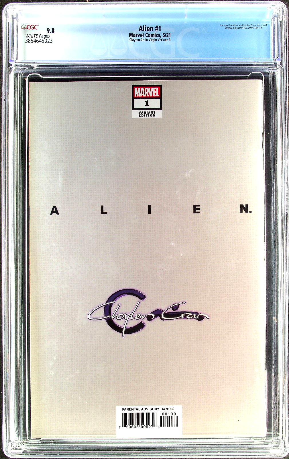 Alien #1 (2021) CGC 9.8 NM/MT WHITE Clayton Crain Cover B Virgin