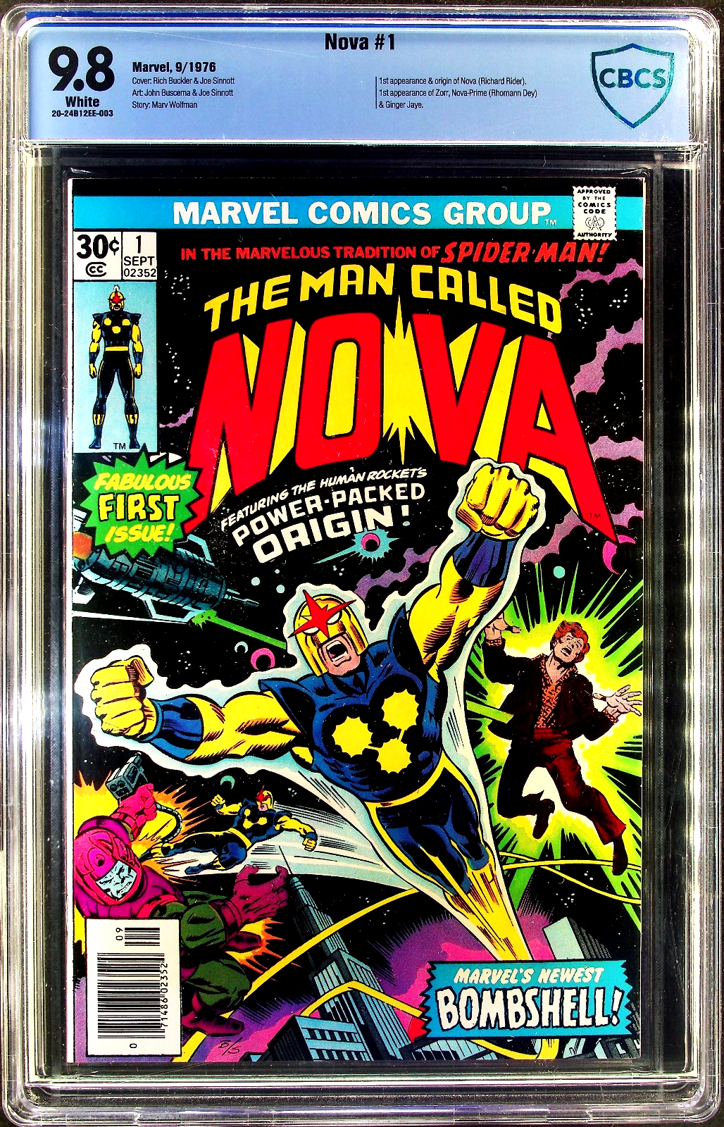Nova #1 (1976) CBCS 9.8 NM/MT WHITE Pages KEY Origin & 1st Appearance