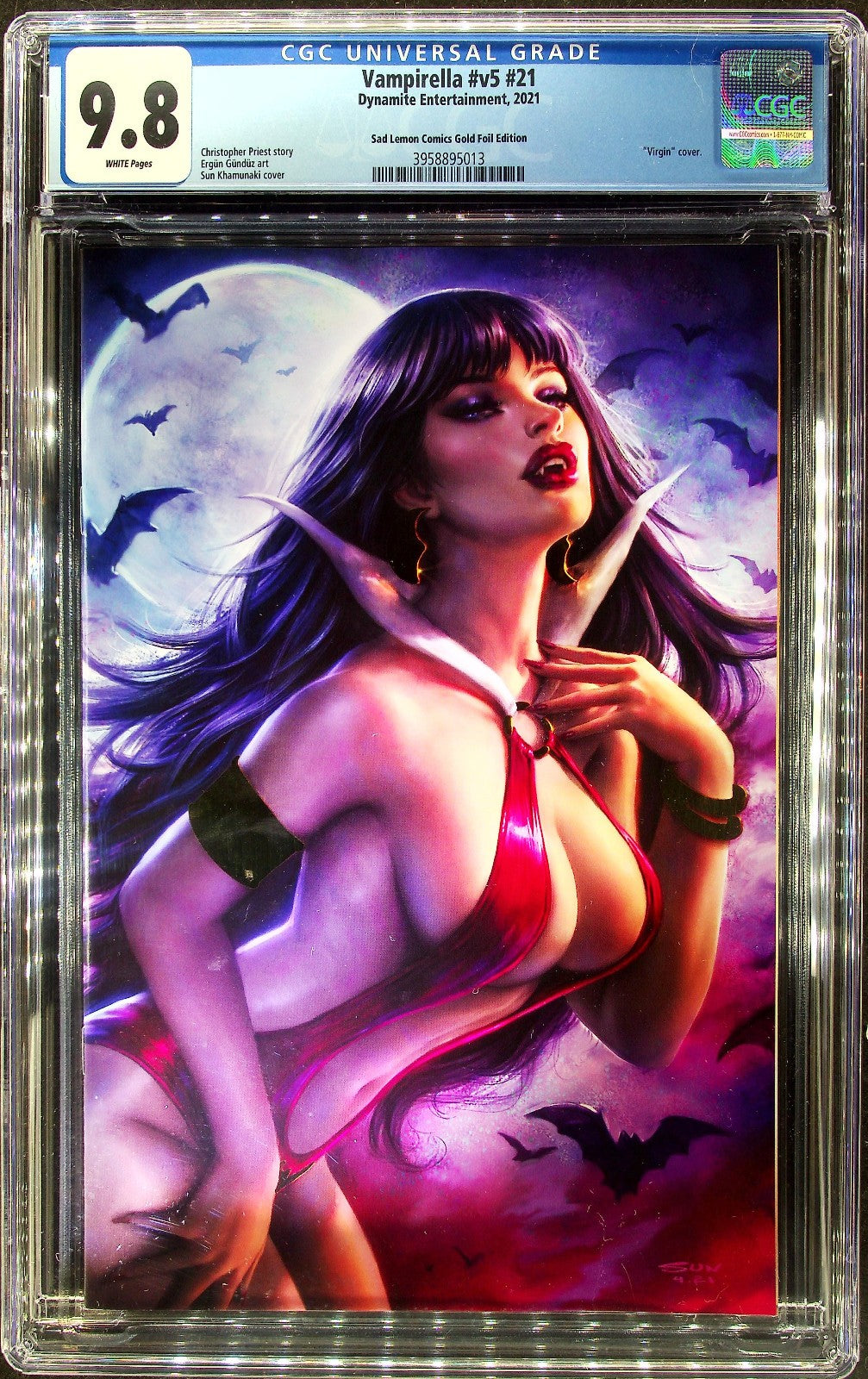 Vampirella #21 (2021) CGC 9.8 NM/MT Sad Lemon Comics Gold Foil Khamunaki Virgin