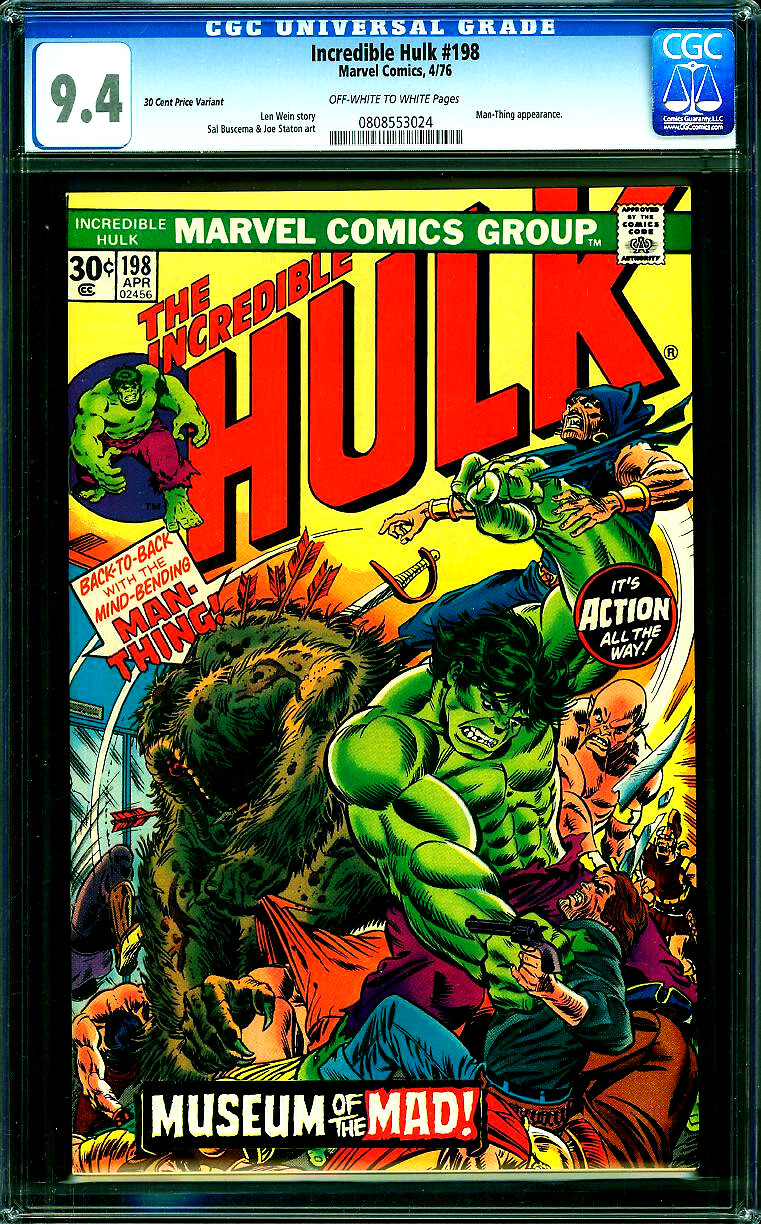 Hulk #198 (1976) CGC NM 9.4 OW WHITE RARE 30¢ Cents Price Variant Man-Thing