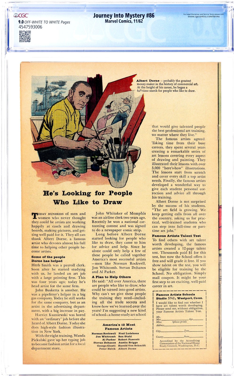 Journey Into Mystery #86 (1962) CGC 9.0 VF/NM OW/W KEY Kirby 4th Thor 2nd Odin