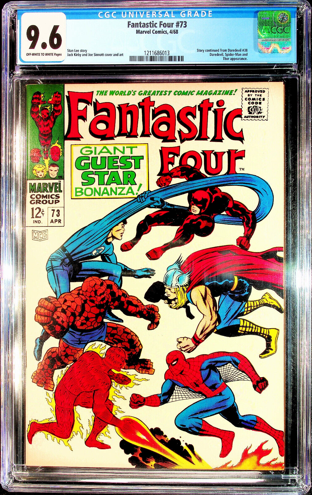 Fantastic Four #73 (1968) CGC 9.6 NM+ OW White Daredevil Thor Spider-Man Battle