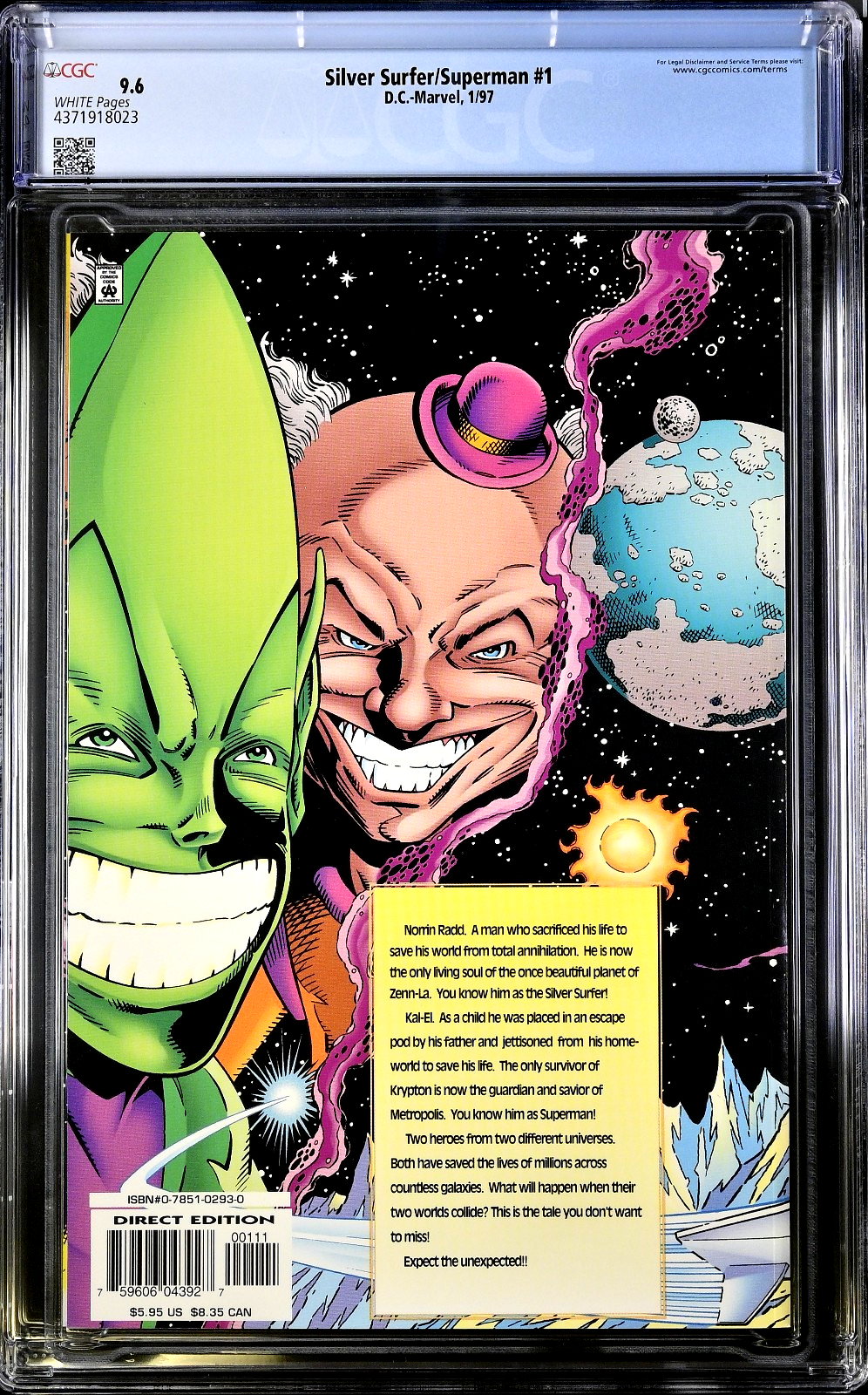 Silver Surfer / Superman #1 (1997) CGC 9.6 NM+ WHITE Ron Lim Wraparound Cover