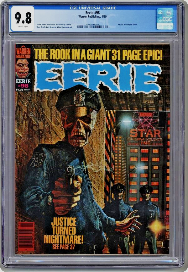 Eerie #98 (1979) CGC 9.8 NM/MT WHITE Pages Warren Woodroffe Rook Skeleton Cover