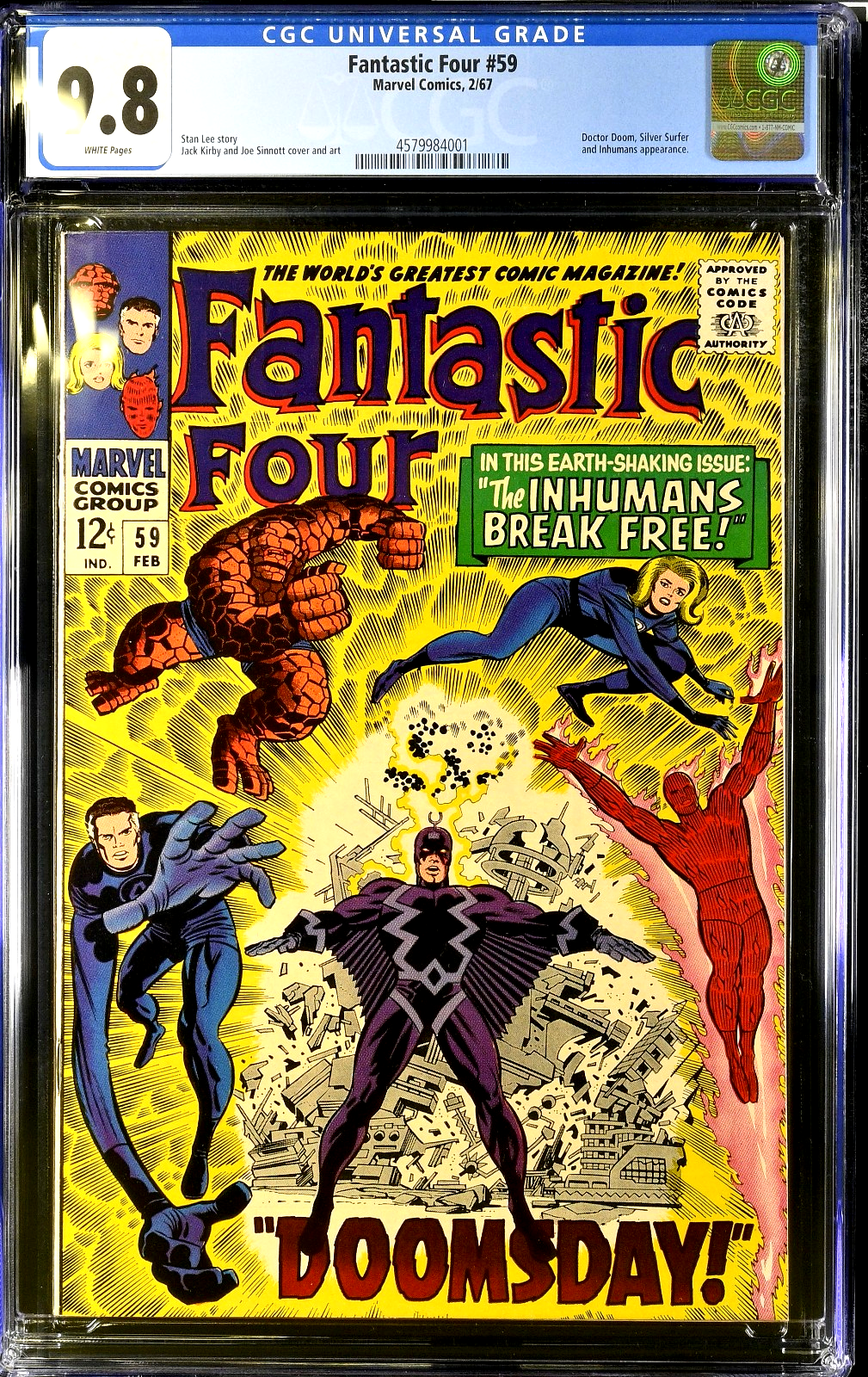Fantastic Four #59 (1967) CGC 9.8 NM/MT WHITE Kirby Black Bolt Silver Surfer App