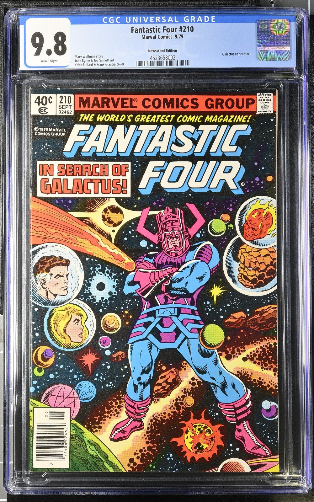 Fantastic Four #210 (1979) CGC 9.8 NM/MT WHITE Iconic Galactus Cover Newsstand