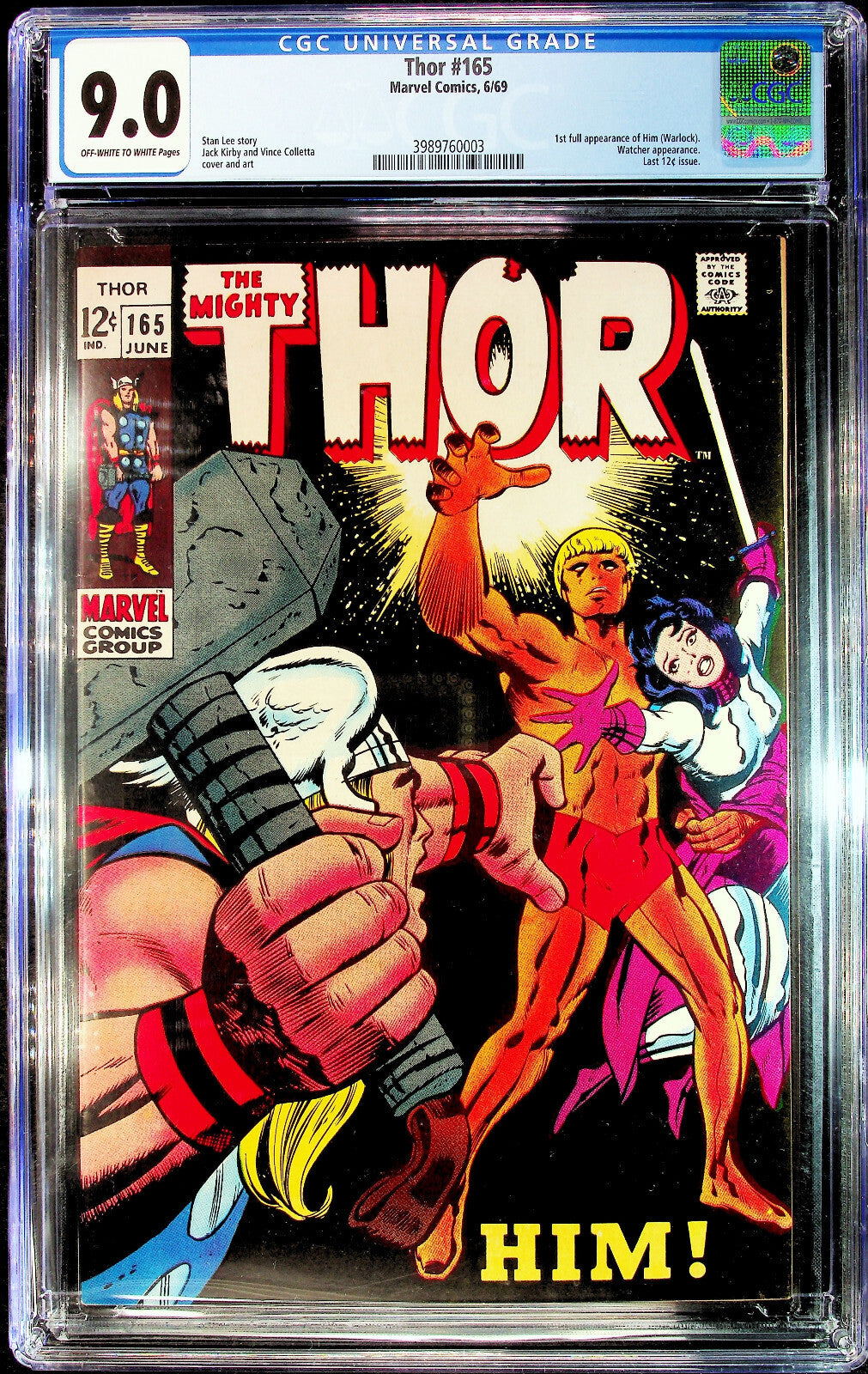 Thor #165 (1969) CGC 9.0 VF/NM OW White Kirby Key First Full HIM Adam Warlock