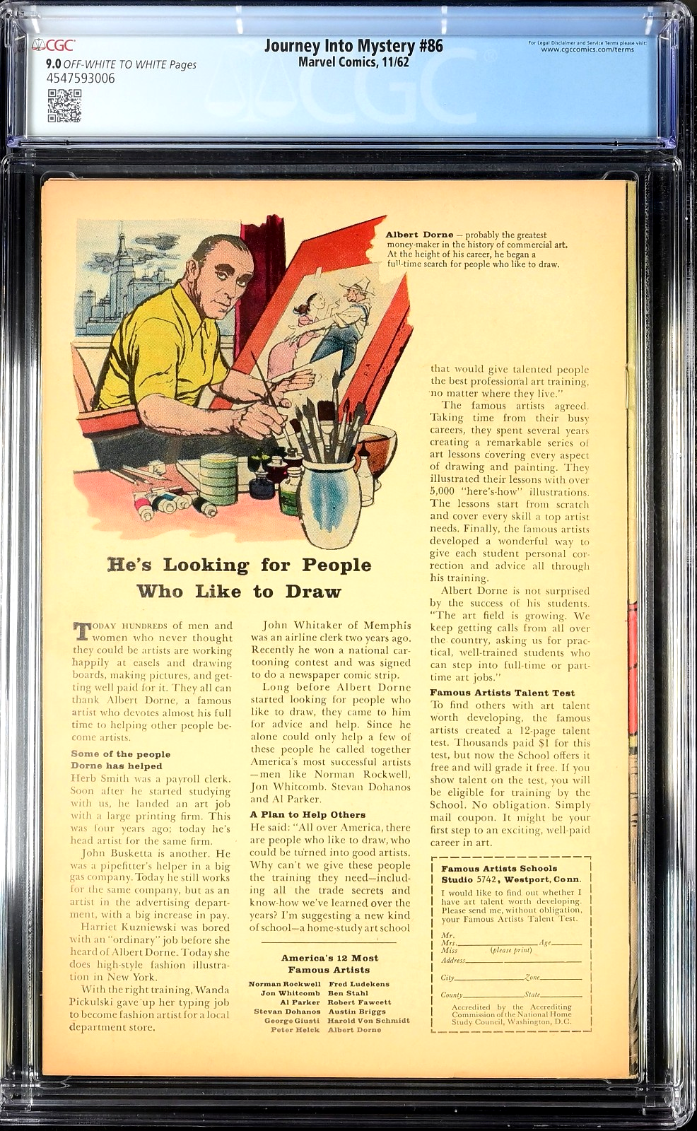 Journey Into Mystery #86 (1962) CGC 9.0 VF/NM OW/W KEY Kirby 4th Thor 2nd Odin