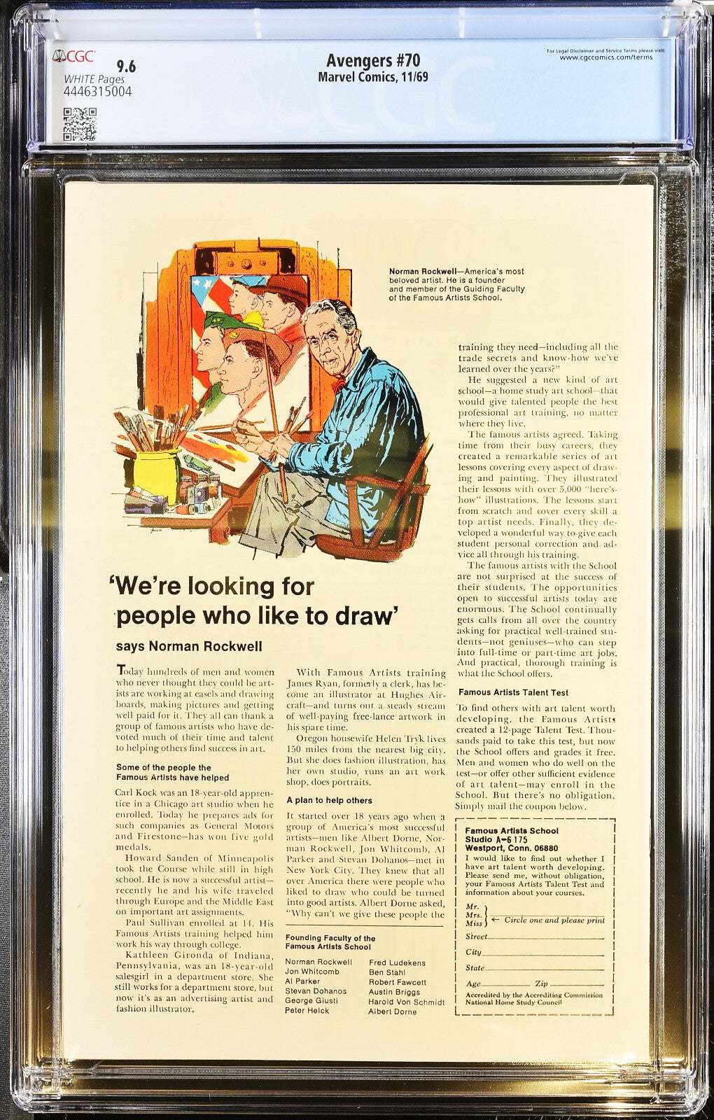 Avengers #70 (1969) CGC 9.6 NM+ WHITE Key Origin of Squadron Sinister