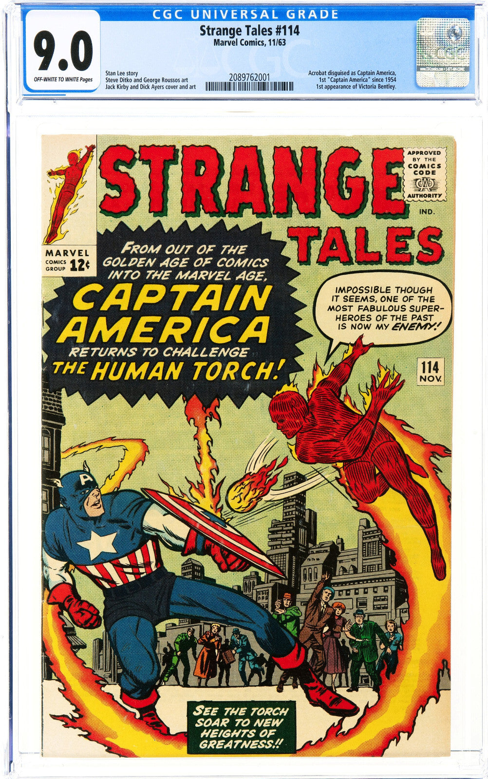 Strange Tales #114 (1963) CGC 9.0 VF/NM OW White Pages Key Classic Battle Cover