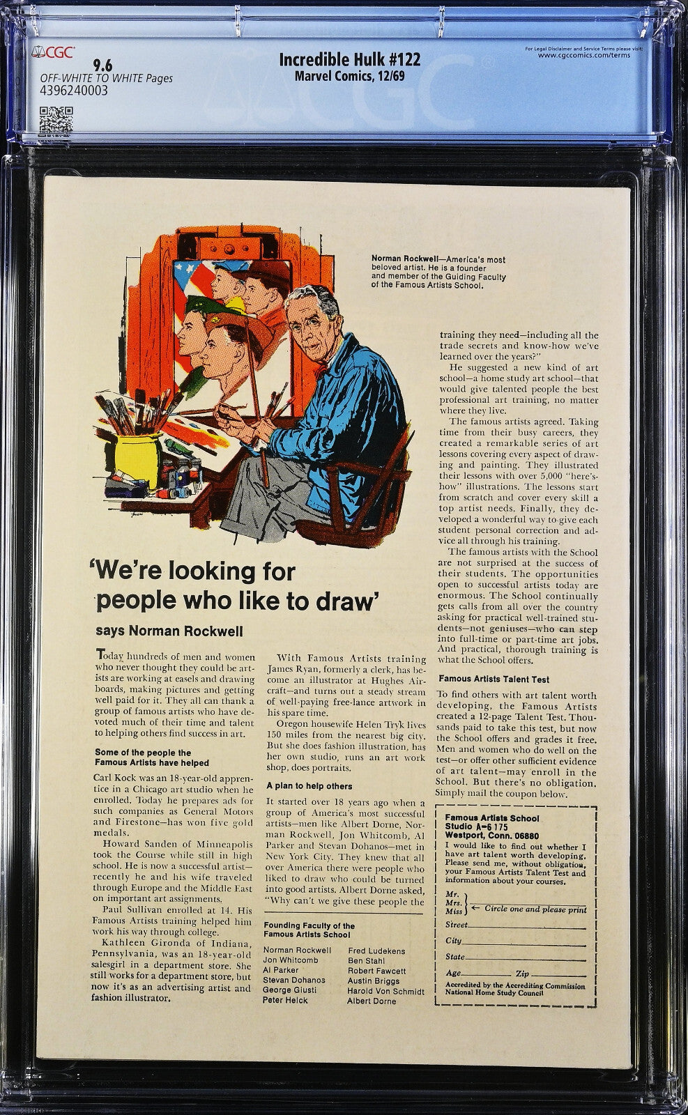 Incredible Hulk #122 (1969) CGC 9.6 NM+ OW White Key Trimpe Thing Battle Cover