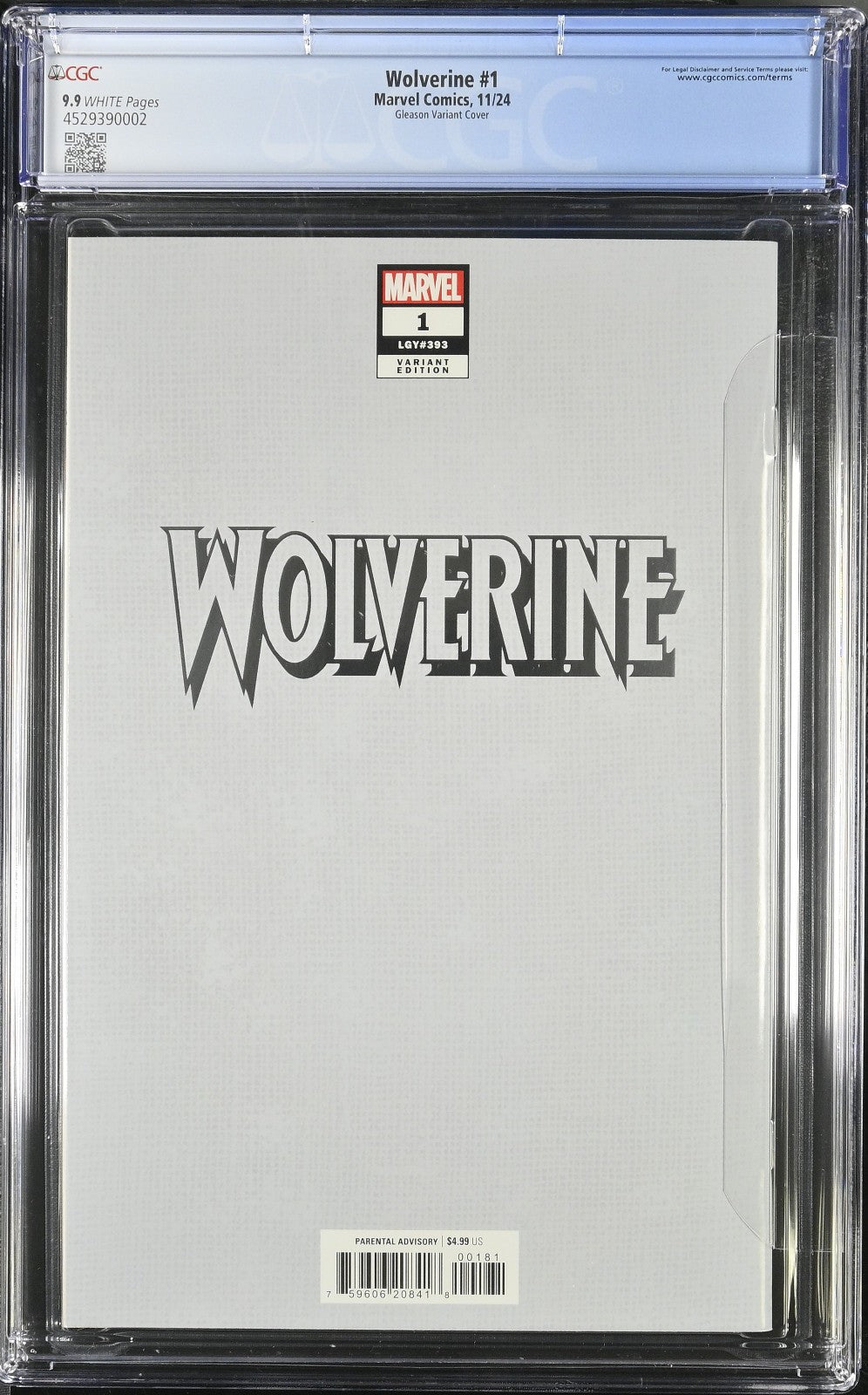 Wolverine #1 (2024) CGC 9.9 MINT LGY 393 Patrick Gleason Adamantium Head Foil