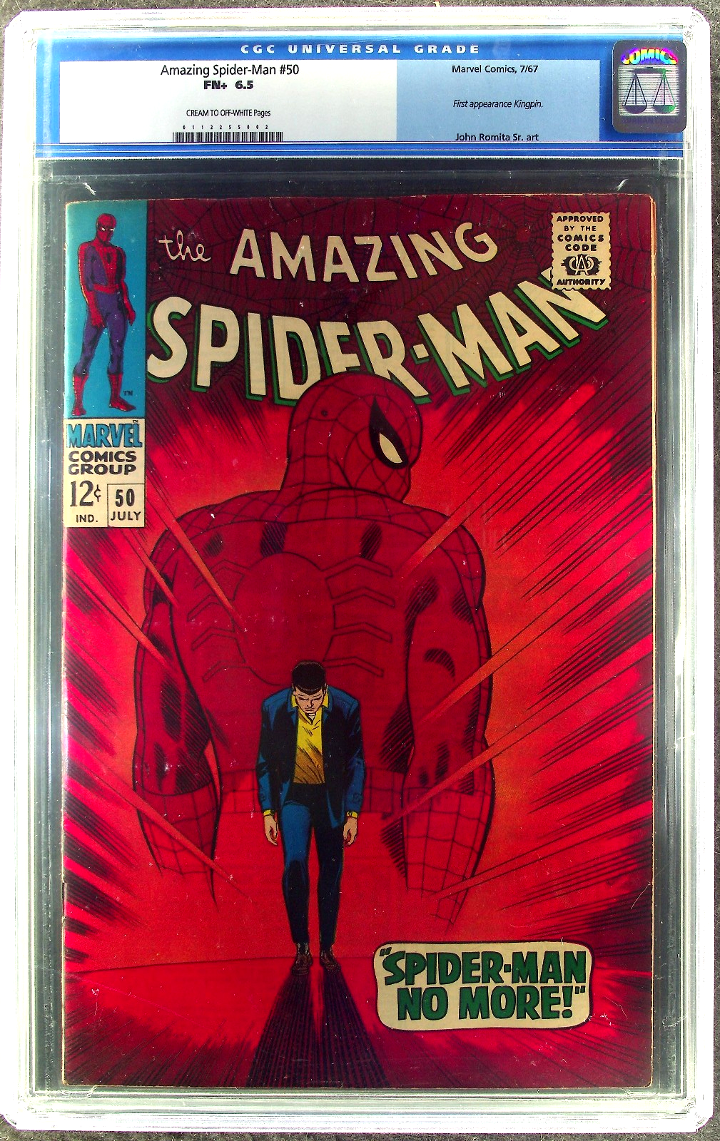 Amazing Spiderman #50 (1967) CGC 6.5 FN+ C/OW KEY Iconic Romita Cover Old Label