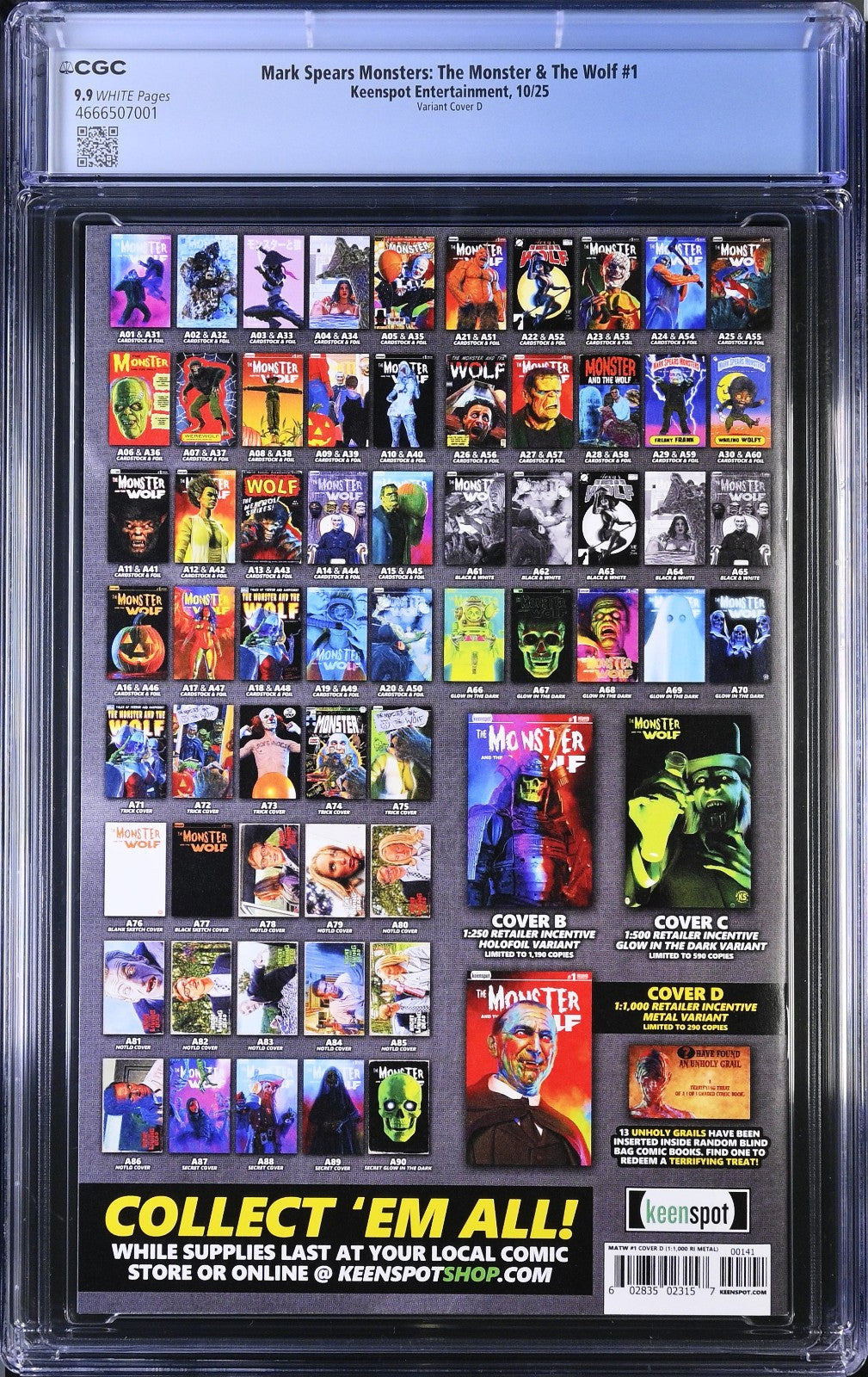 Mark Spears Monster & The Wolf #1 (2025) CGC 9.9 MINT 1:1000 Metal Cover D LTD