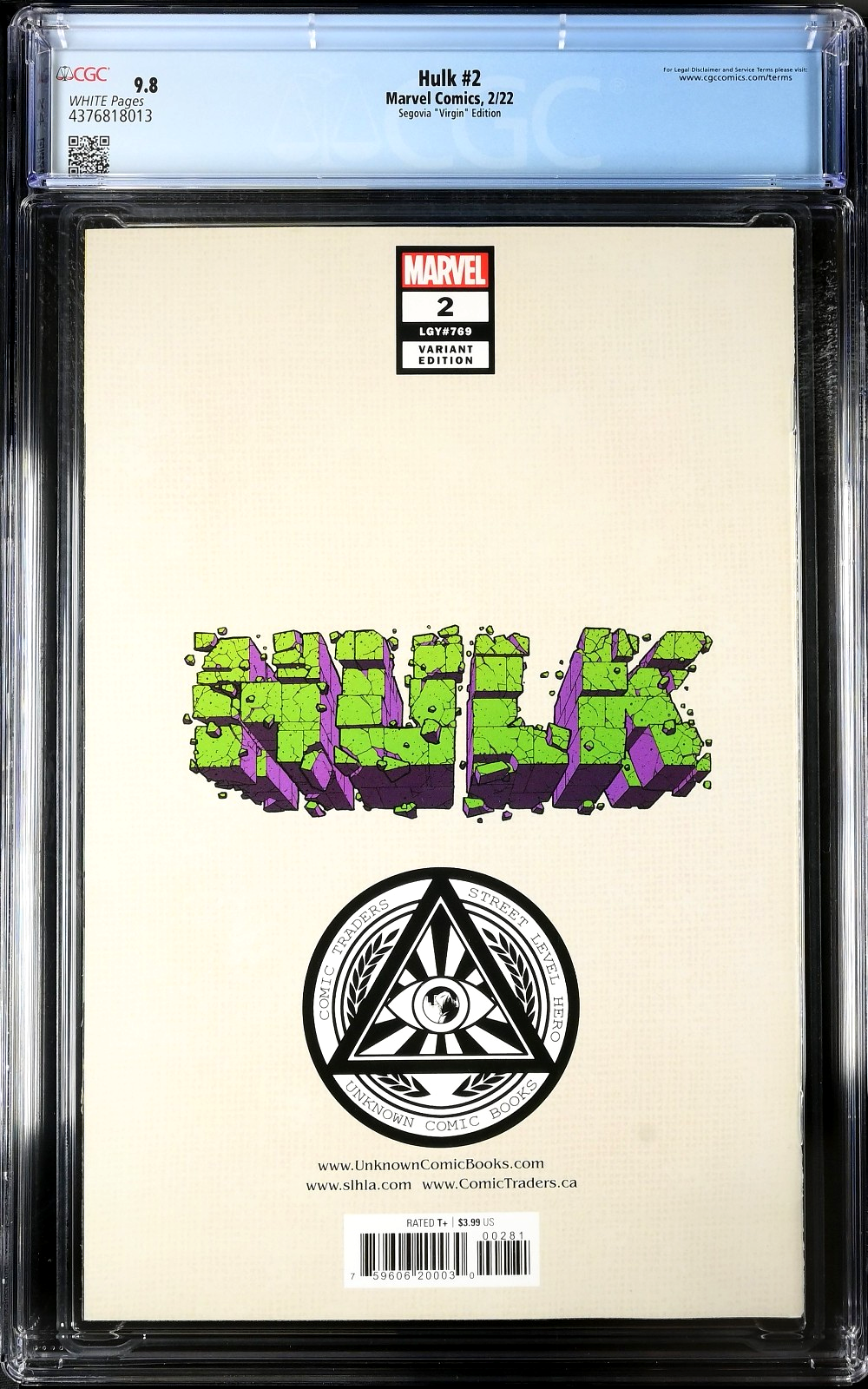 Hulk #2 (2022) CGC 9.8 NM/MT LGY #769 Illuminati Segovia Virgin Steranko Homage