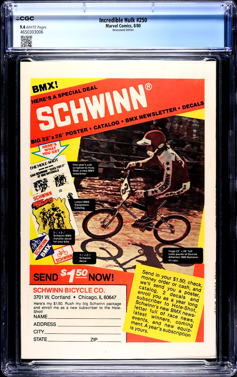 Incredible Hulk #250 (1980) CGC 9.4 NM WHITE Newsstand Silver Surfer Battle Cvr