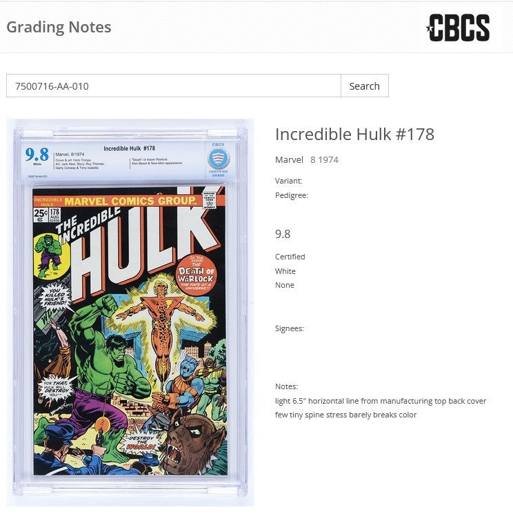 Incredible Hulk #178 (1974) CBCS 9.8 NM/MT WHITE KEY Death & Rebirth of Warlock