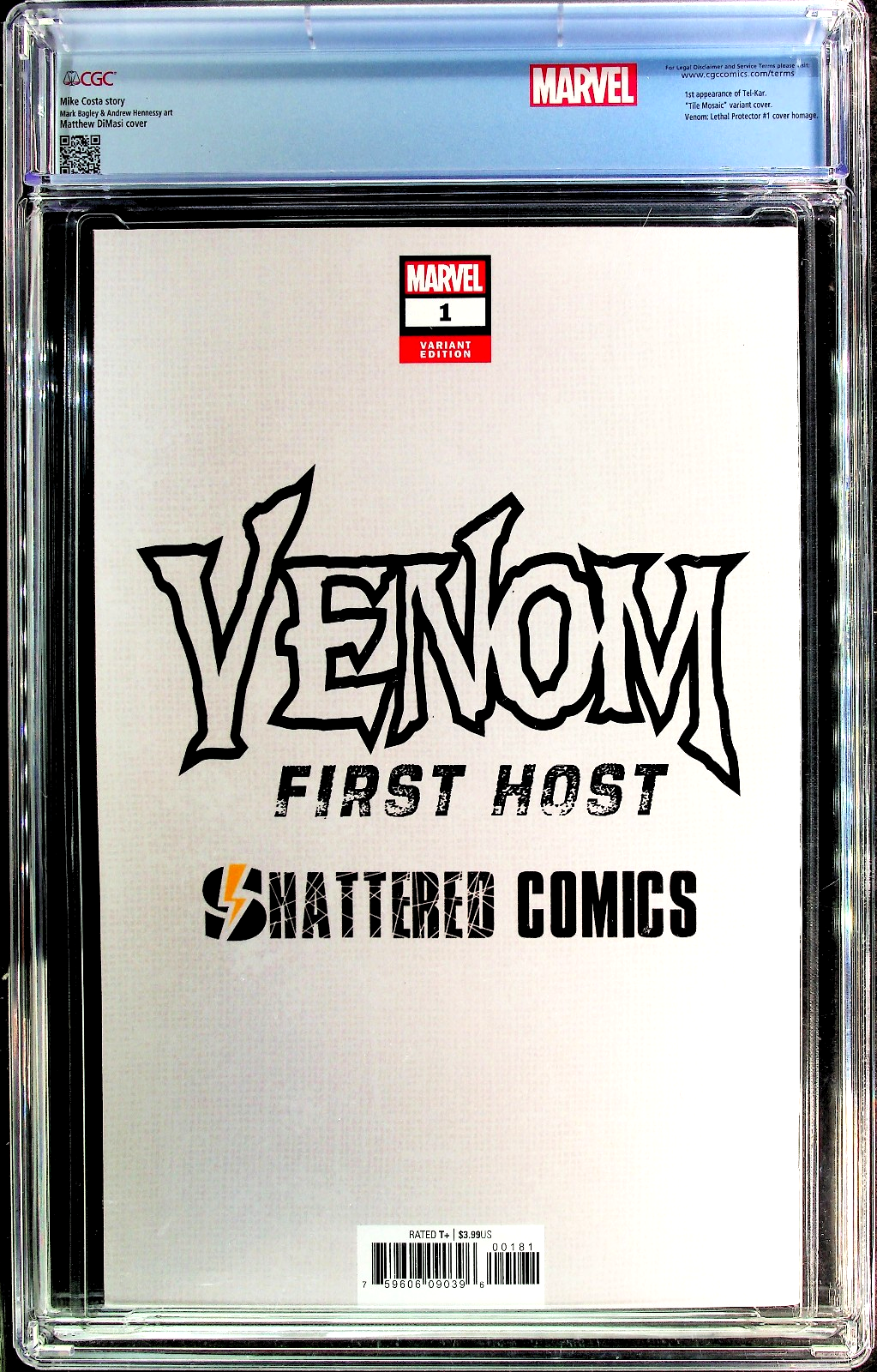 Venom First Host #1 (2018) CGC 9.8 Shattered Comic Lethal Protector Custom Label