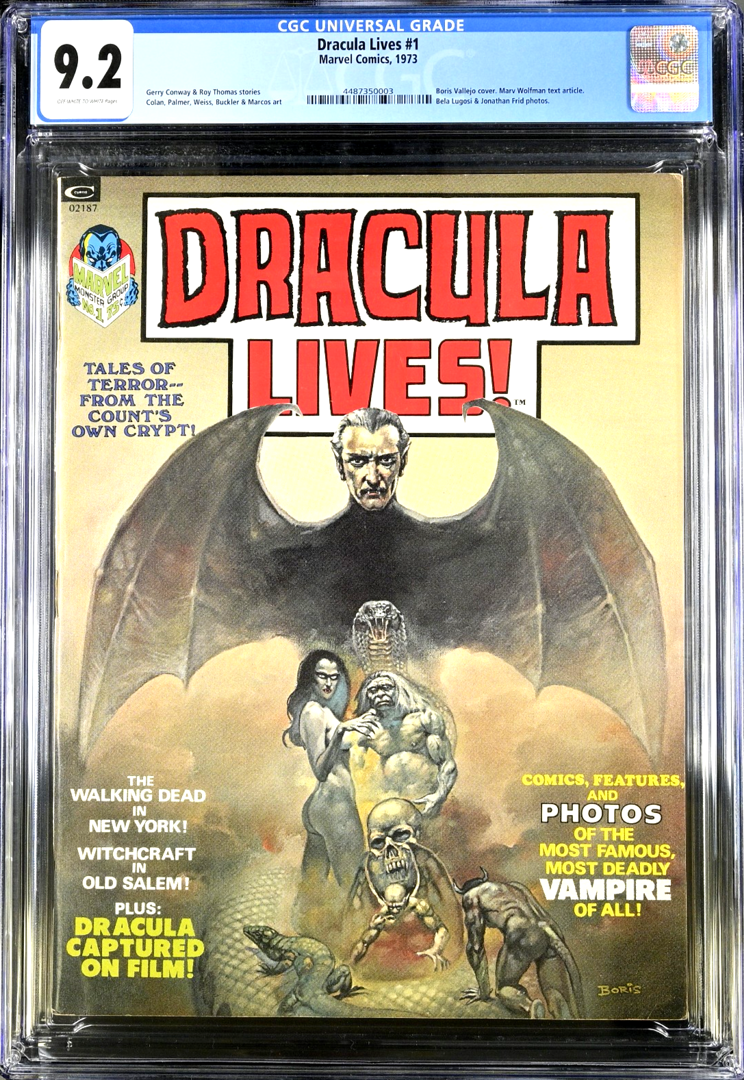 Dracula Lives #1 (1973) CGC 9.2 NM- OW White Boris Vallejo Cover of Bela Lugosi
