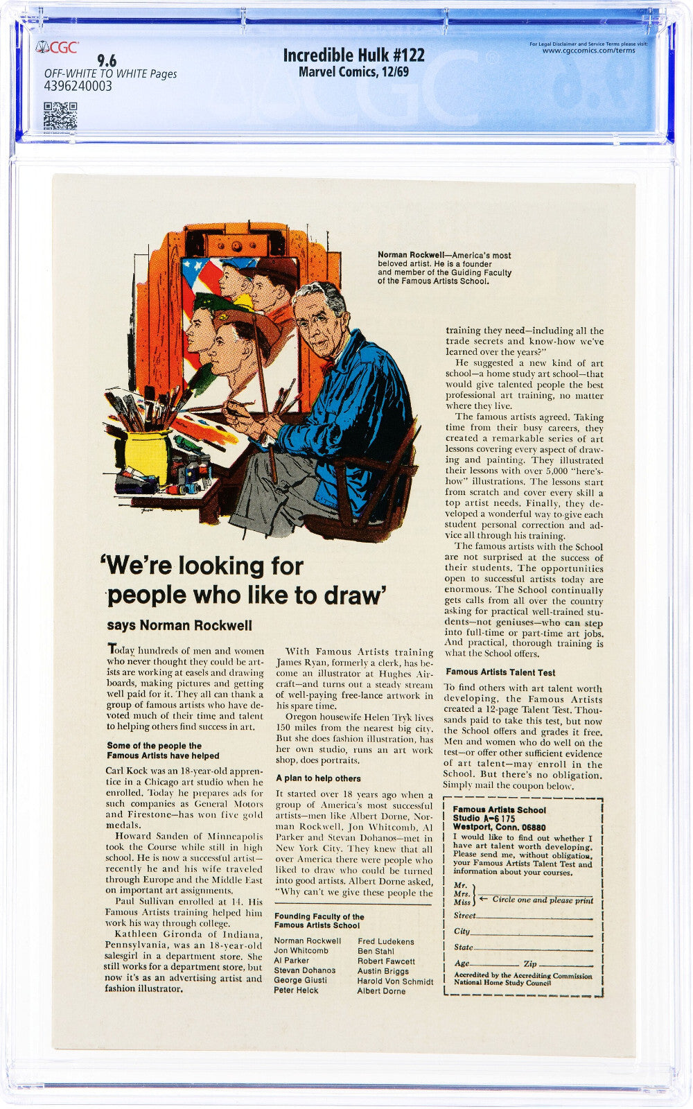 Incredible Hulk #122 (1969) CGC 9.6 NM+ OW White Key Trimpe Thing Battle Cover