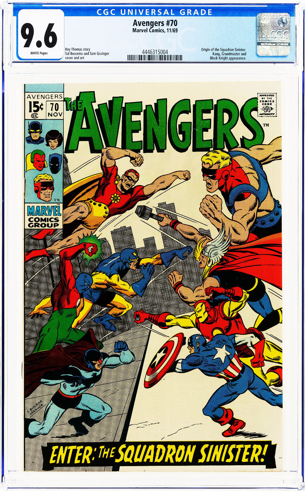 Avengers #70 (1969) CGC 9.6 NM+ WHITE Key Origin of Squadron Sinister