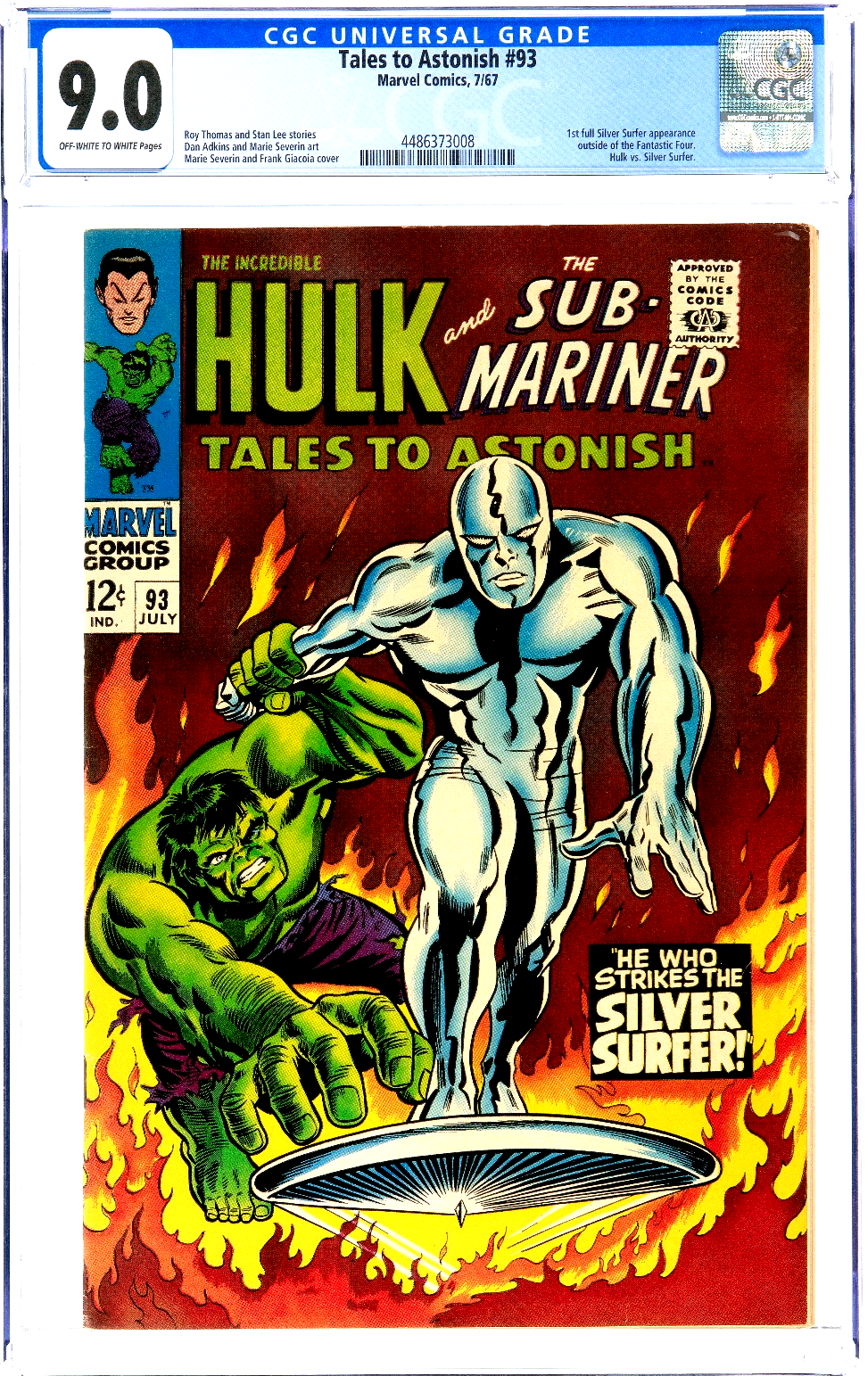 Tales to Astonish #93 (1967) CGC 9.0 VF/NM OW White 1st Silver Surfer Crossover