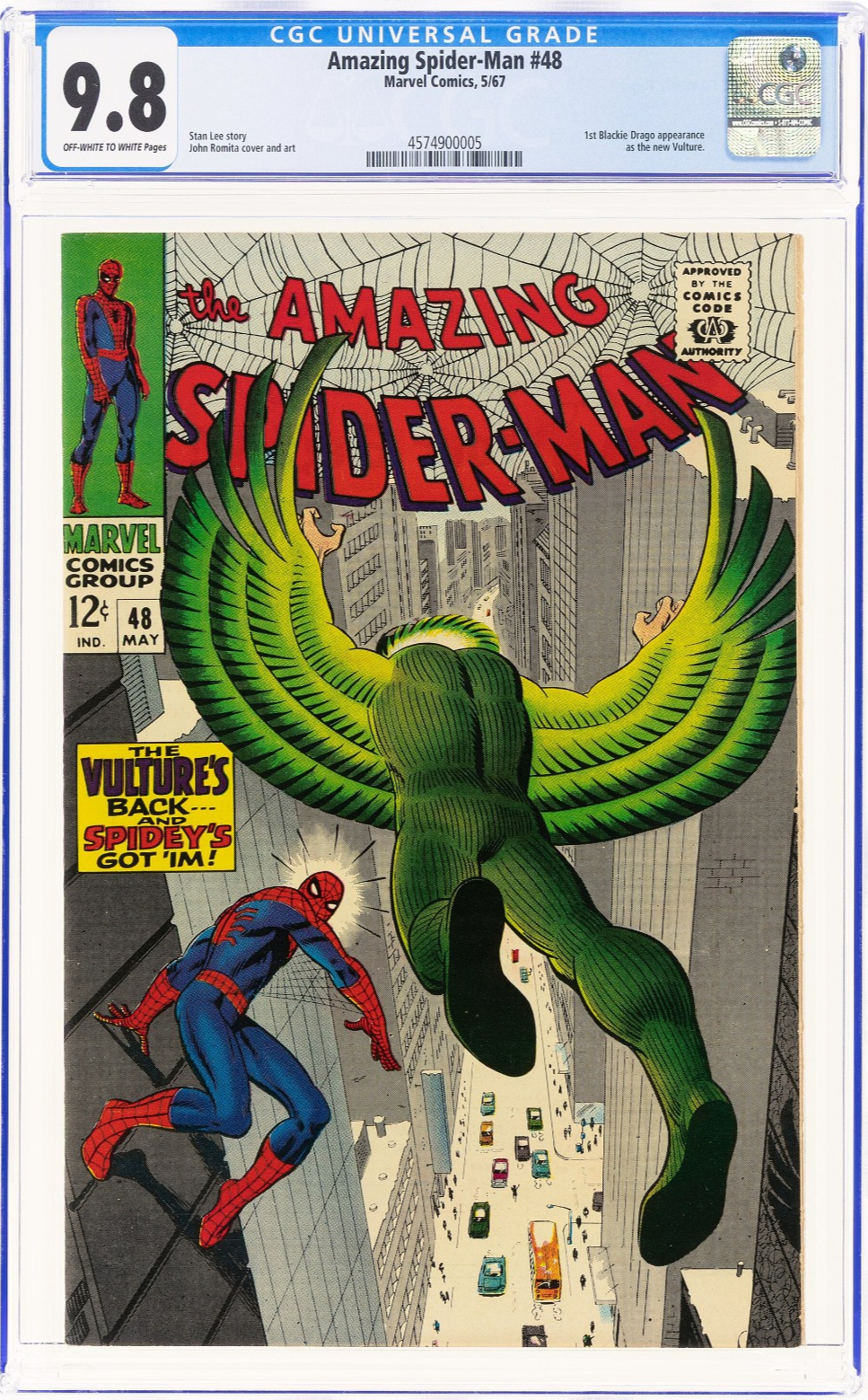 Amazing Spider-Man #48 (1967) CGC 9.8 NM/MT OW/White 1st Blackie Drago Vulture
