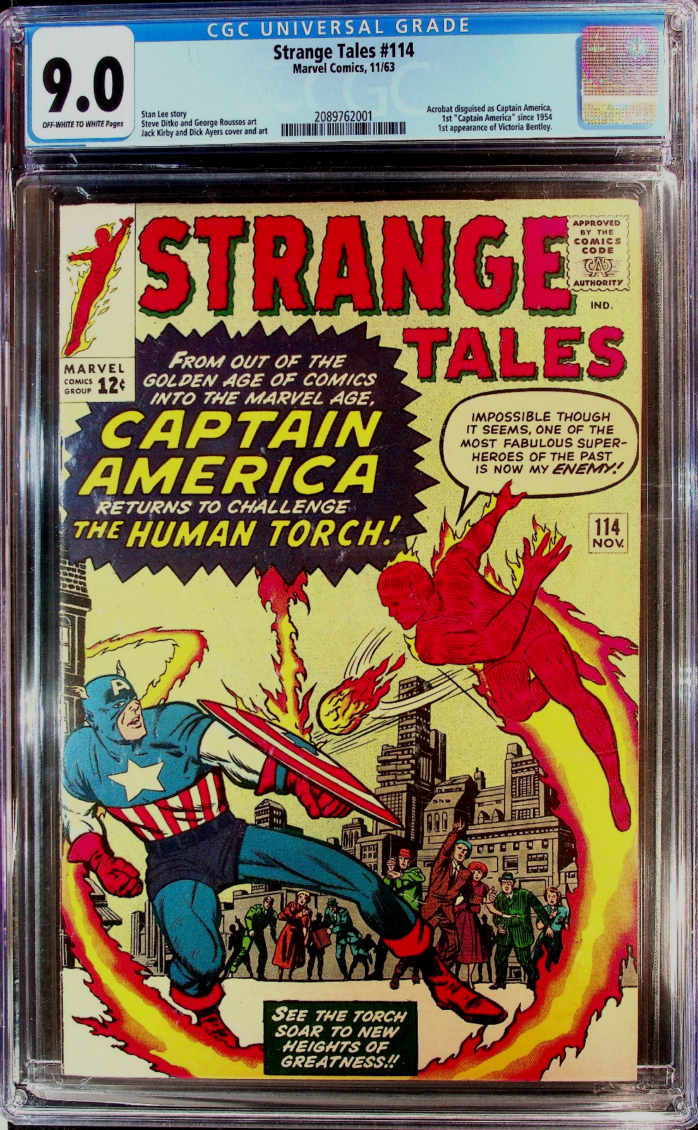Strange Tales #114 (1963) CGC 9.0 VF/NM OW White Pages Key Classic Battle Cover