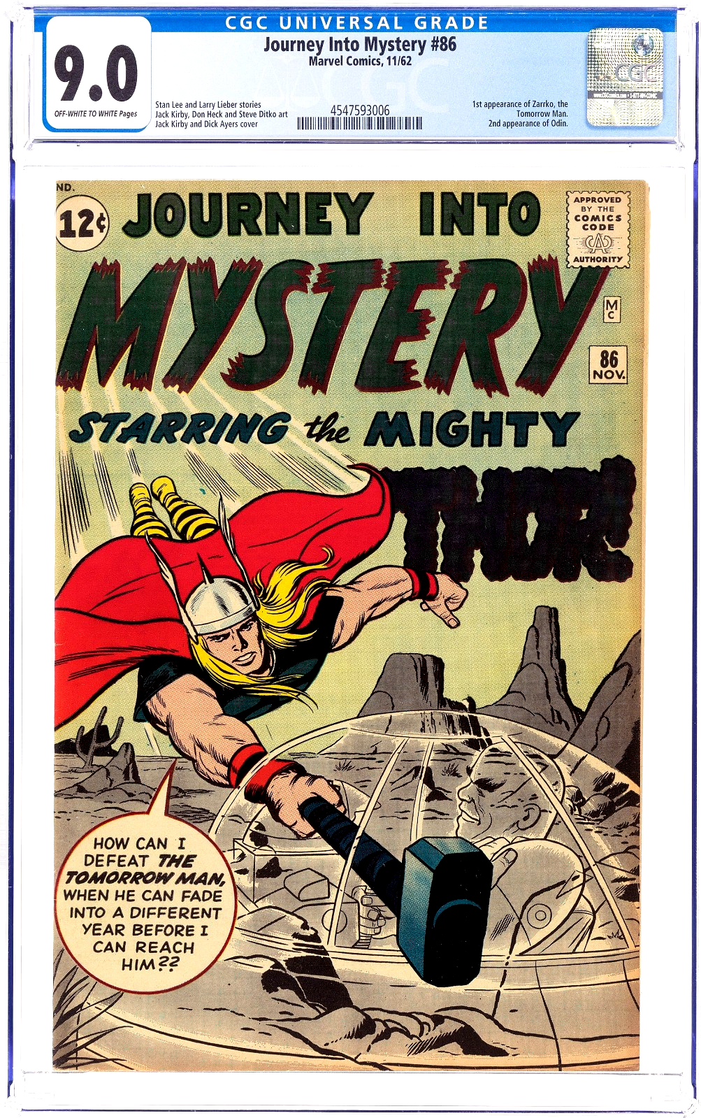Journey Into Mystery #86 (1962) CGC 9.0 VF/NM OW/W KEY Kirby 4th Thor 1st Odin