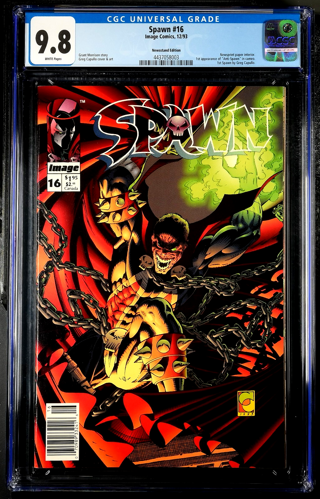 Spawn #16 (1993) Image CGC 9.8 NM/MT White Key 1st Capullo Anti-Spawn Newsstand