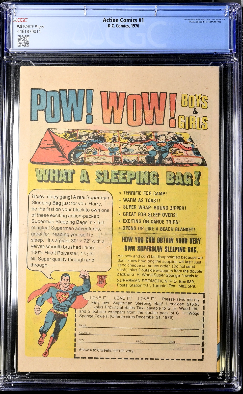 Action Comics #1 (1976) CGC NM/MT 9.8 White Sleeping Bag RARE 10¢ Cover Reprint