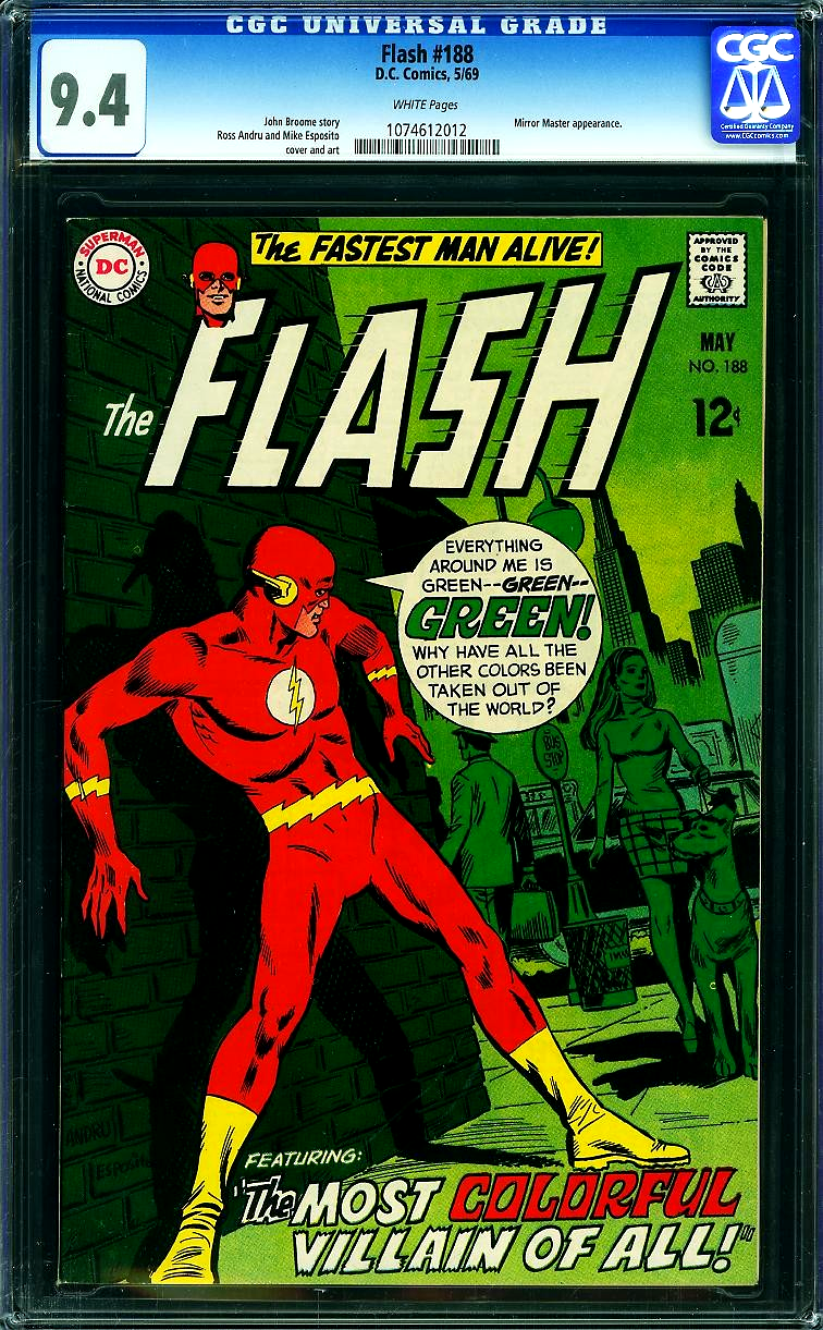 Flash #188 (1969) CGC 9.4 NM WHITE Esposito Iconic Green Cover Mirror Master App