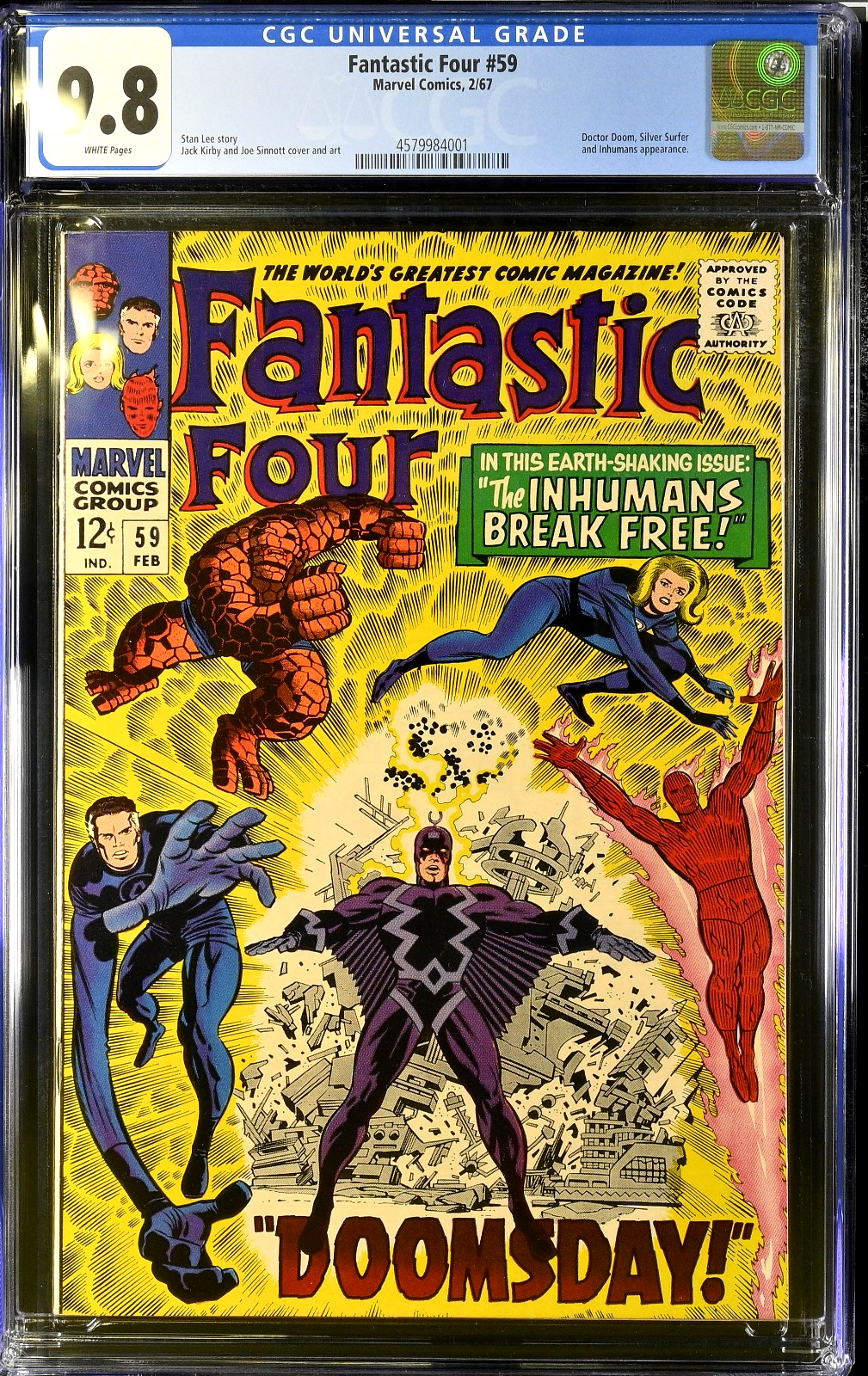 Fantastic Four #59 (1967) CGC 9.8 NM/MT WHITE Kirby Black Bolt Doomsday Cover
