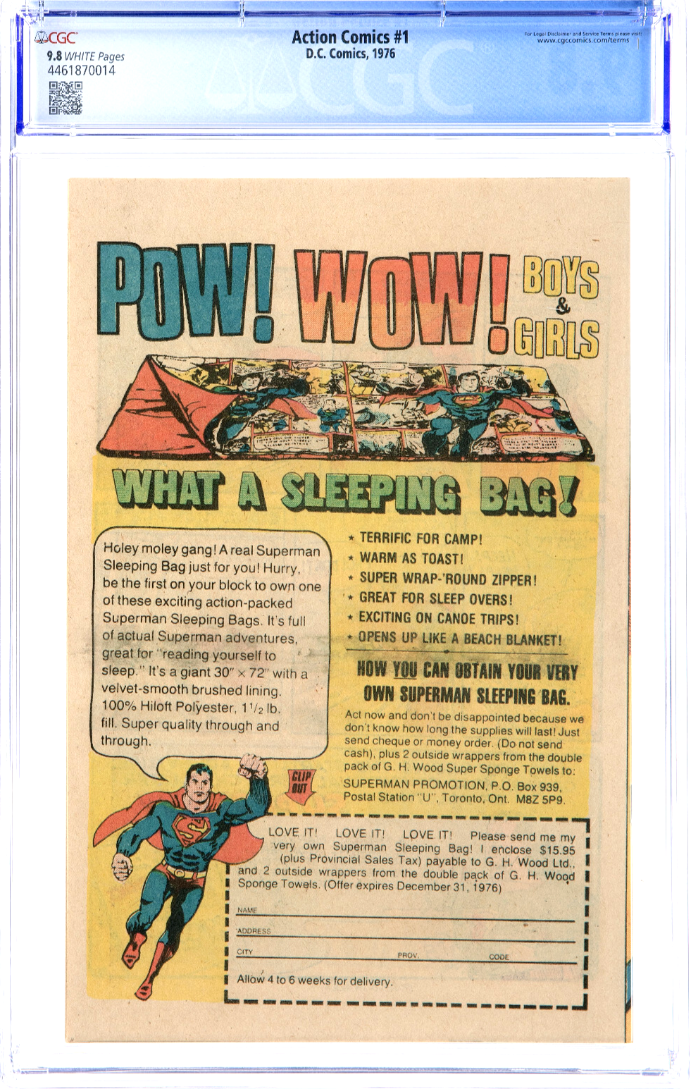 Action Comics #1 (1976) CGC NM/MT 9.8 White Sleeping Bag RARE 10¢ Cover Reprint