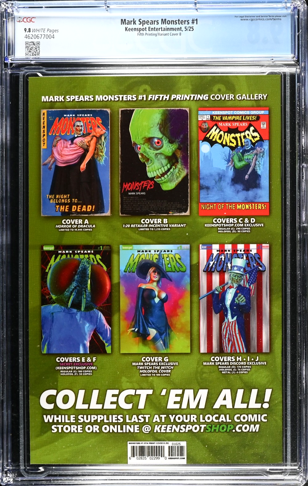 Mark Spears Monsters #1 (2025) CGC 9.8 5th Print Cvr B Evil Dead Homage Ltd 1:20