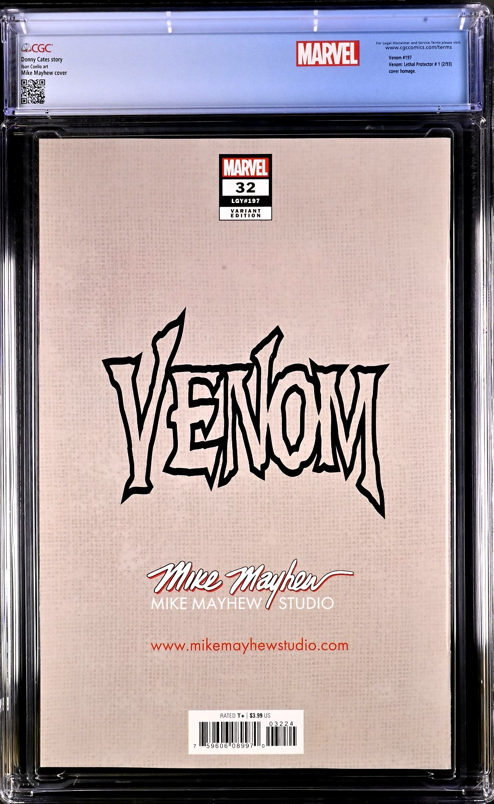 Venom #32 (2021) CGC 9.8 NM/MT Mayhew Lethal Protector 1 Homage "C" Custom Label